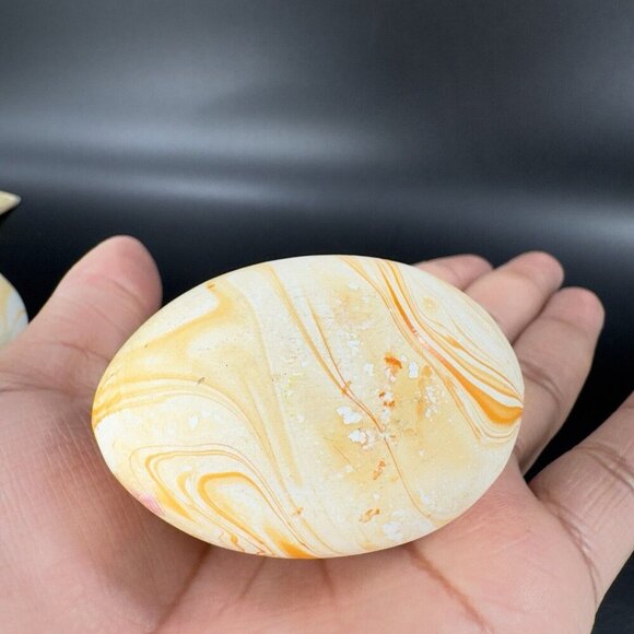 Vintage Nemadji Pottery Hand Made Ceramic Swirl Egg Shaped Figurine Set 2 USA - Picture 9 of 14